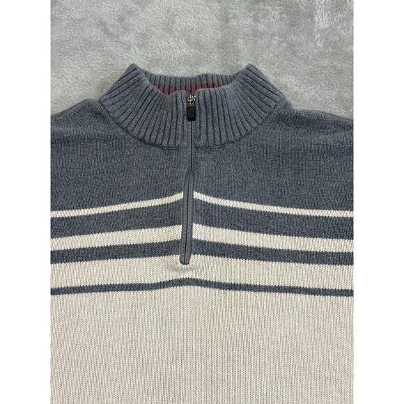VTG Eddie Bauer Cream Grey 1/4 Zip Mock Neck Stripe Sweater T3XL Classic Preppy - Picture 3 of 16